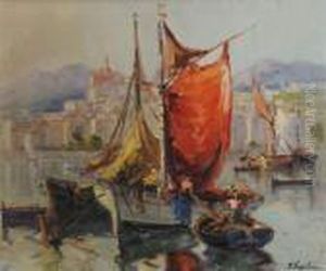 La Voile Rouge A Menton by Georges Lapchine