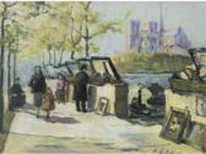 Merchants Along The Wharf, Paris by Georges Lapchine