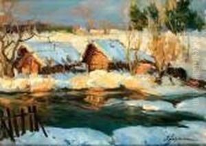 Coucher De Soleil Sur La Neige by Georges Lapchine