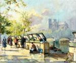 Les Bouquinistes, Quai De La Tournelle by Georges Lapchine