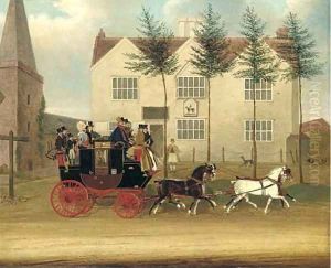 The Guildford to London coach passing before an inn by James Pollard