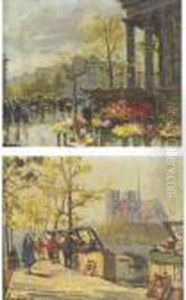 The Parisian Flower Seller And Along The Seine: A Pair Of Paintings by Georges Lapchine