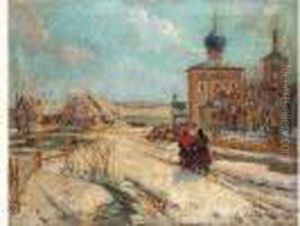 Deux Femmes Dans Un Village Enneige