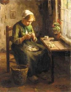 Peeling potatoes by Evert Pieters