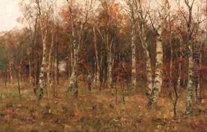 A hunter in a birch forest by Evert Pieters