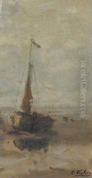 A fishing boat at low tide - view 1