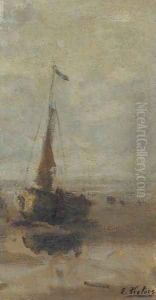 A fishing boat at low tide