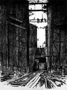 At the Bottom of the Gatun Lock, plate IV from The Panama Canal by Joseph Pennell, 1912 by Joseph Pennell