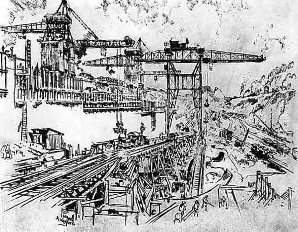 The Walls of Miraflores Lock, plate XXIII from The Panama Canal by Joseph Pennell, 1912 - view 1