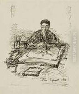Autoportrait De L'artiste A La Table De Travail by Pierre Laprade