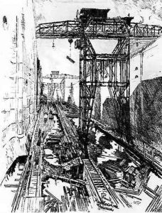 Cranes at the Miraflores Lock, plate XXII from The Panama Canal by Joseph Pennell, 1912 by Joseph Pennell
