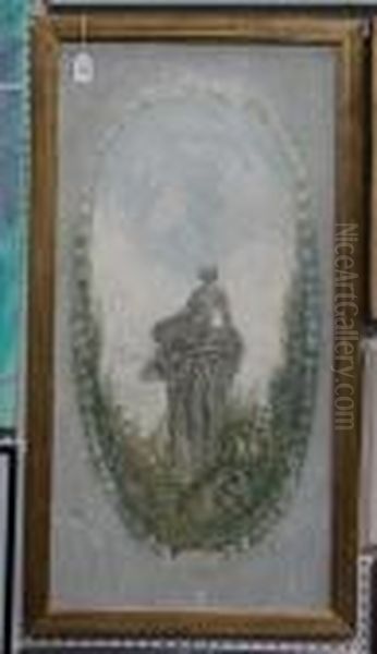 Study Of A Statue In A Garden Within A Feigned Oval - view 1