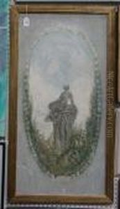 Study Of A Statue In A Garden Within A Feigned Oval by Pierre Laprade