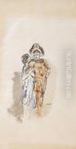 Jeune Femme Et Arlequin by Pierre Laprade