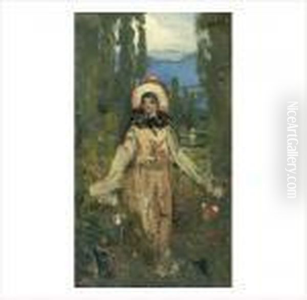 Femme Se Promenant Parmi Les Fleurs - view 1