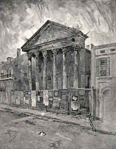 The Old Bank in Toulouse Street, New Orleans, from The Century Illustrated Monthly Magazine, May to October, 1883 by Joseph Pennell