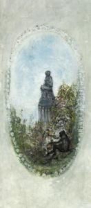 A Monkey Picking Fruit Before A Classical Statue by Pierre Laprade