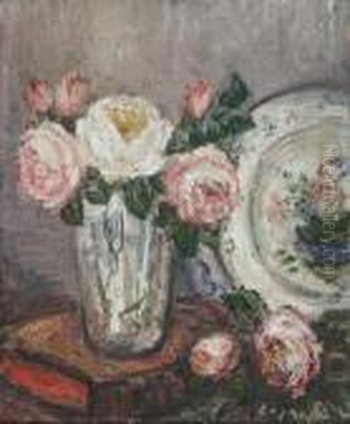 Bouquet De Roses Et Plat De Faience - view 1