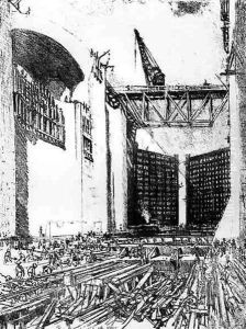 Laying the Floor: Pedro Miguel Lock, plate XVIII from The Panama Canal by Joseph Pennell, February 14 1912 by Joseph Pennell
