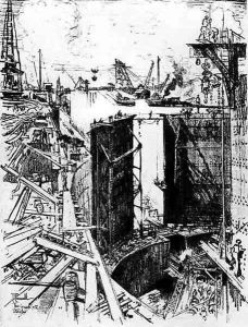 The Guard Gate at Gatun, plate V from The Panama Canal by Joseph Pennell, 1912 The Guard Gate at Gatun, plate V from The Panama Canal by Joseph Pennell, 1912