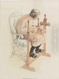 Flickan Som Vavfer Roda Guldband by Carl Larsson