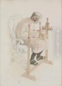 Flickan Som Vafver Roda Guldband by Carl Larsson