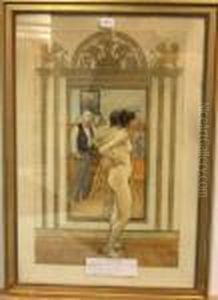 Modell Framfor Spegel, Med Forgylld Kant. by Carl Larsson