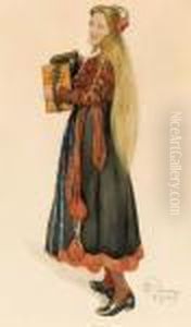 Lisbeth Spelar Dragspel (lisbeth Playing The Accordion) by Carl Larsson