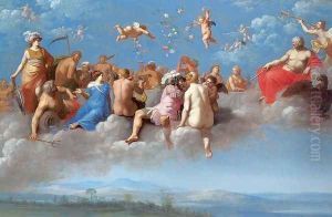 The Feast of the Gods 1623 by Cornelis Van Poelenburgh