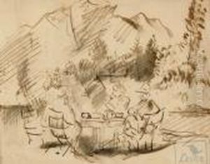 "beim Fruhstuck" Blauerkunstlerstempel: Laske by Oskar Laske