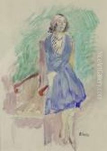 Dame In Blauem Kleid by Oskar Laske