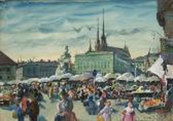 A Busy Market Scene In Brunn - view 1