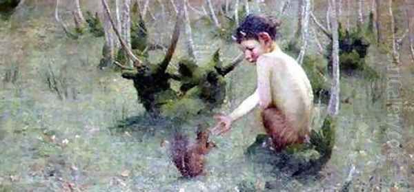 A Faun Feeding a Squirrel - view 1