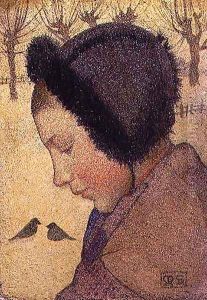 Head of a Young Girl in a Fur Hat by Marianne Preindelsberger Stokes