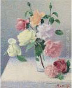 Bouquet De Roses Dans Un Verre by Achille Lauge