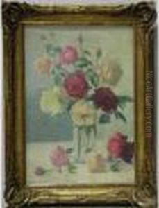 Vase De Roses. by Achille Lauge