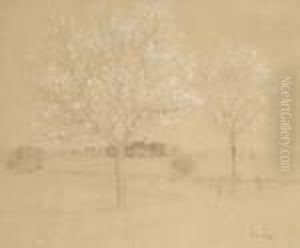 Blossom Trees In A Field by Achille Lauge