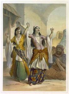 Egyptian Dancing Girls Performing the Ghawazi at Rosetta, illustration from The Valley of the Nile, engraved by Achille Deveria 1800-57 pub. by Lemercier, 1848 by Emile Prisse d'Avennes
