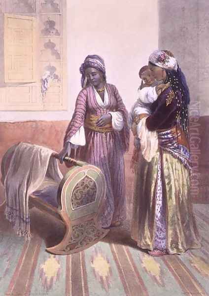 Egyptian Mother and Child with a Habesh, or Abyssinian Slave, illustration from The Valley of the Nile, engraved by Mouilleron, pub. by Lemercier, 1848 - view 1