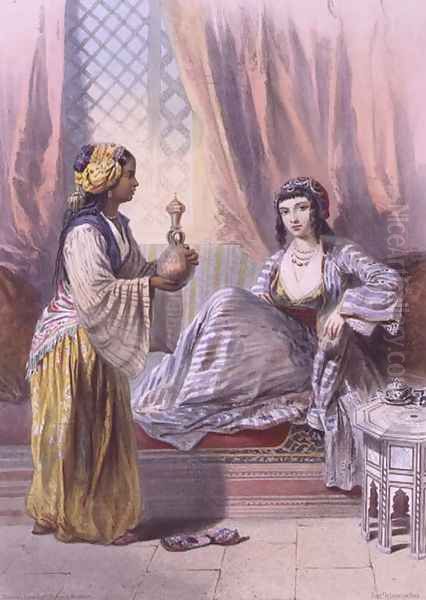 A Cairene Woman waited upon by a Galla Slave Girl, illustration from The Valley of the Nile, engraved by Mouilleron, pub. by Lemercier, 1848 - view 1