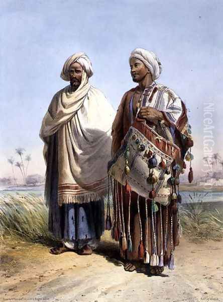 A Nubian and a Fellah Carrying a Dromedary Saddlebag, illustration from The Valley of the Nile, engraved by Eugene Le Roux 1807-63 pub. by Lemercier, 1848 - view 1