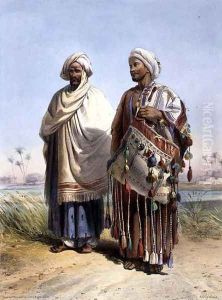 A Nubian and a Fellah Carrying a Dromedary Saddlebag, illustration from The Valley of the Nile, engraved by Eugene Le Roux 1807-63 pub. by Lemercier, 1848 by Emile Prisse d'Avennes