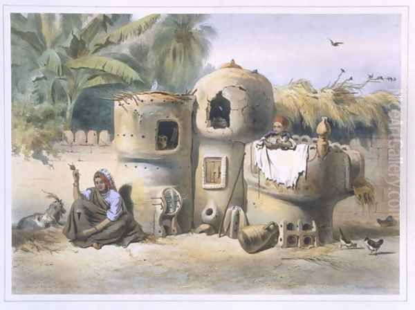Peasant Dwellings in Upper Egypt, illustration from The Valley of the Nile, engraved by Eugene Le Roux 1807-63 pub. by Lemercier, 1848 - view 1