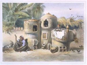 Peasant Dwellings in Upper Egypt, illustration from The Valley of the Nile, engraved by Eugene Le Roux 1807-63 pub. by Lemercier, 1848 by Emile Prisse d'Avennes