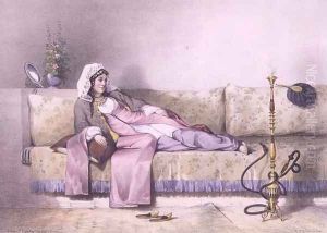 Egyptian Woman in a Harem in Cairo, illustration from The Valley of the Nile engraved by Bureau, pub. by Lemercier, 1848 by Emile Prisse d'Avennes