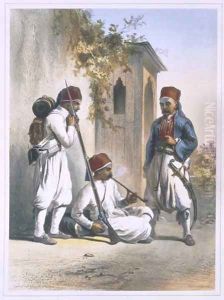 Nizamior, Regular Troops of the Turkish Army at Kanka, illustration from The Valley of the Nile, engraved by Mouilleron, pub. by Lemercier, 1848 by Emile Prisse d'Avennes