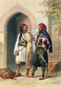 Arnaout and Osmanli Soldiers in Alexandria, illustration from The Valley of the Nile, engraved by Mouilleron, pub. by Lemercier, 1848 by Emile Prisse d'Avennes