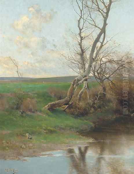 Birch treees on the riverbank - view 1