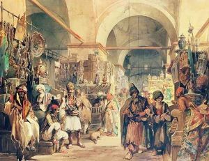 A Turkish Bazaar, 1854 by Amadeo Preziosi