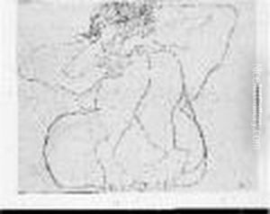 Crayon Gris Sur Papier Signe Du Monogramme En Bas A Droite.